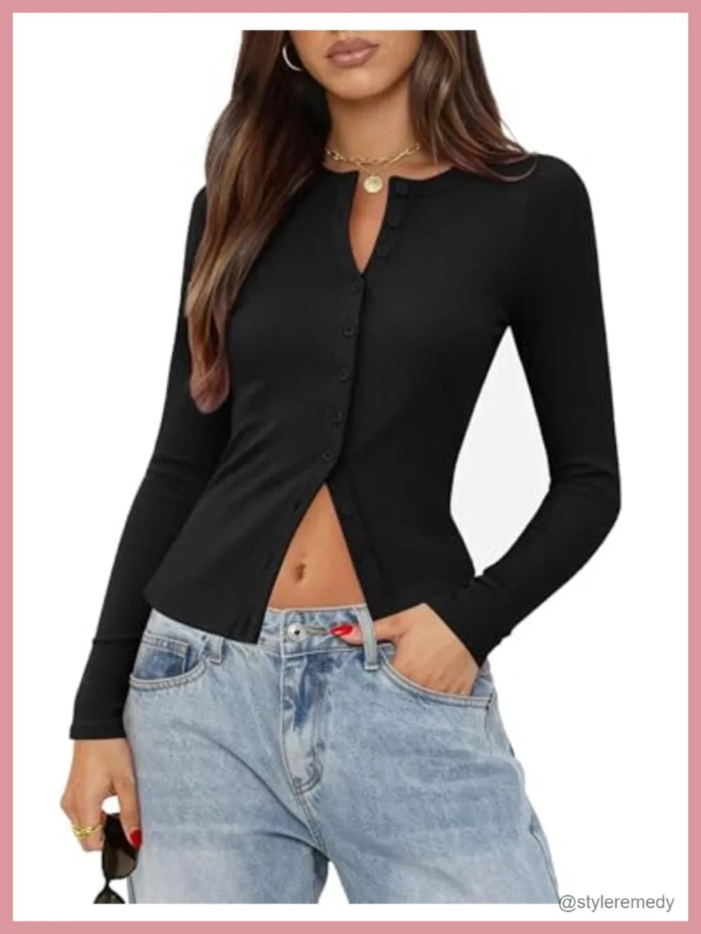 Ribbed Long Sleeve Button Down Cardigan Lightweight Going Out Sweater